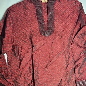 Men's Red Embroidered Kurta